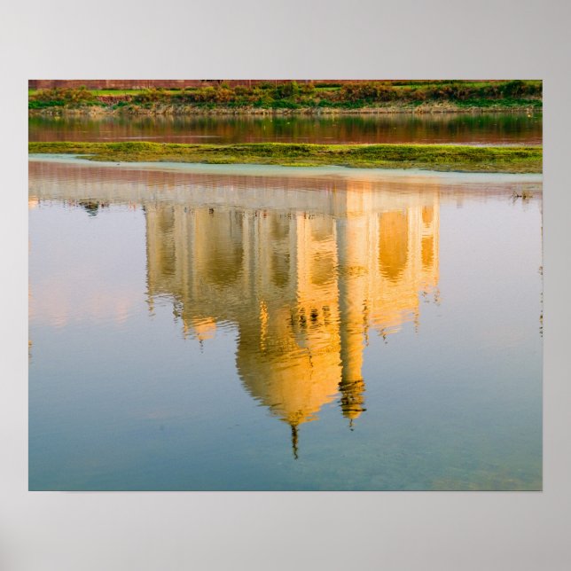 World famous Taj Mahal temple reflection at Poster (Front)