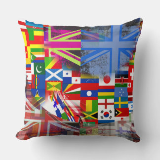 World Flag Distressed Glitch Abstract Collage  Throw Pillow