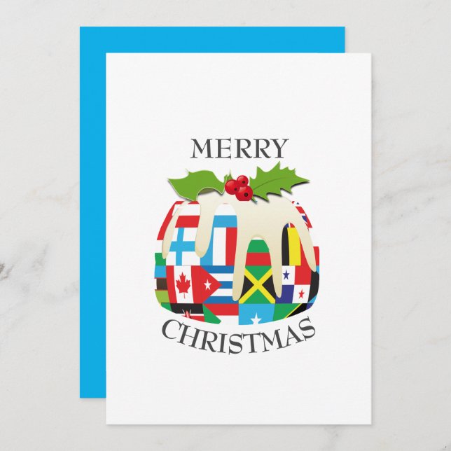 WORLD FLAGS | Christmas Pudding | Festive Holiday Card (Front/Back)