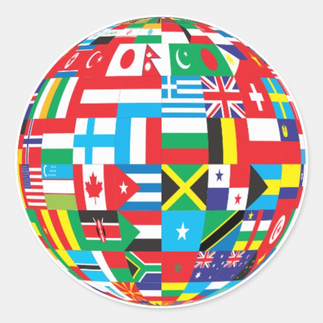 World Flags, Globe Classic Round Sticker (Front)