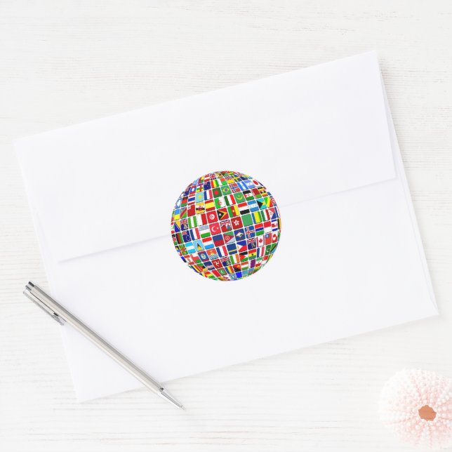 World Flags Globe, International, Classic Round St Classic Round Sticker (Envelope)