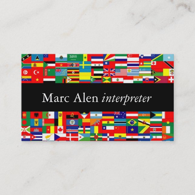 World Flags Interpreter Translator Business Card (Front)