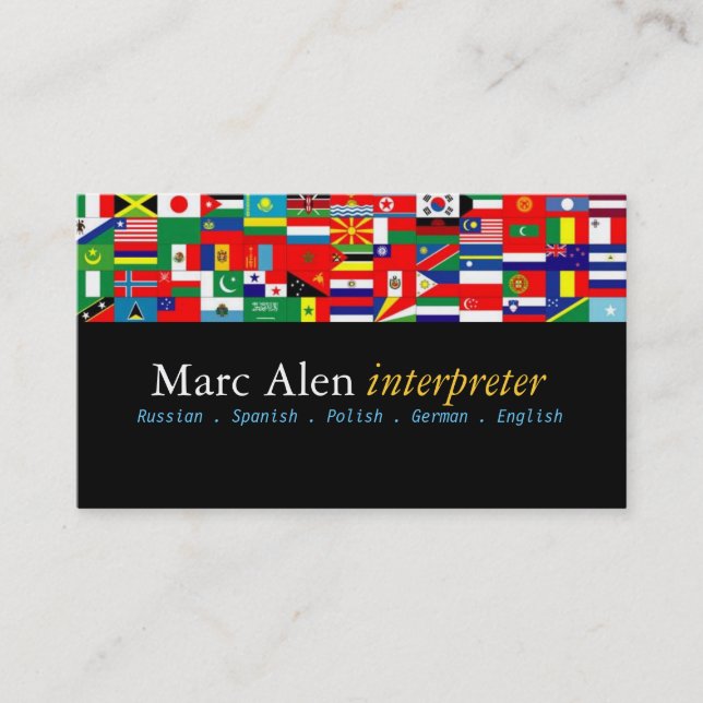 World Flags Interpreter Translator Business Card (Front)