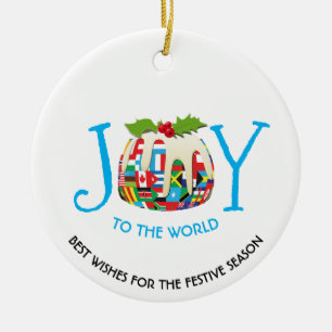 World Flags JOY TO THE WORLD Festive Pudding Ceramic Ornament