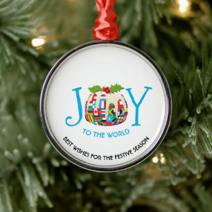 World Flags JOY TO THE WORLD Festive Pudding Metal Ornament