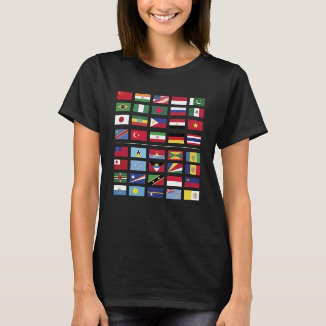 World Flags Largest and Smallest Countries By Popu T-Shirt (Front)