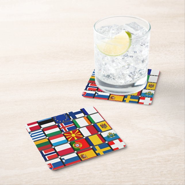 World Flags Square Paper Coaster (Insitu)