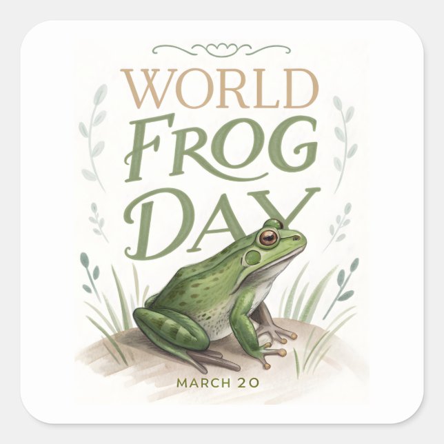 World Frog Day Watercolor Nature Art Square Sticker (Front)