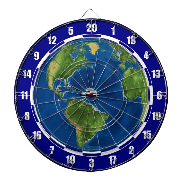 World Globe and Ship on Blue Dartboard (Front)