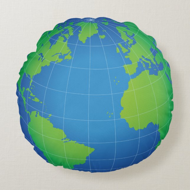 World Globe Map Round Pillow (Front)