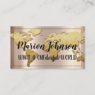 World Globe Map Travel Agency Rose Gold Fame Business Card