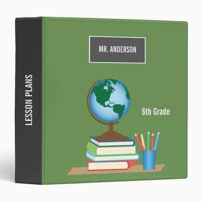 World Globe on Stack of Books Personalized Teacher Binder (Front/Spine)