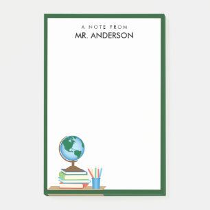 World Globe on Stack of Books Personalized Teacher Post-it Notes