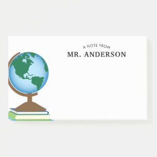 World Globe on Stack of Books Personalized Teacher Post-it Notes