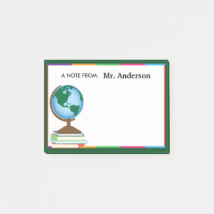 World Globe on Stack of Books Personalized Teacher Post-it Notes