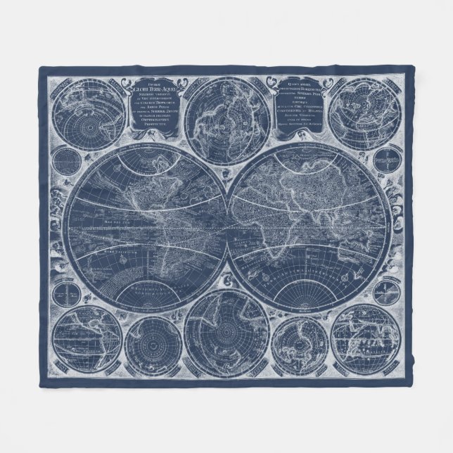 World Globes Blueprint Fleece Blanket (Front (Horizontal))