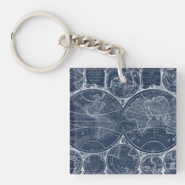 World Globes Blueprint Keychain (Front)