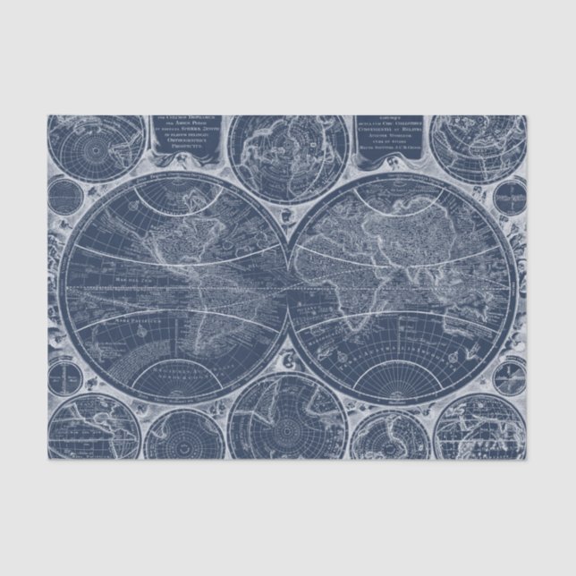 World Globes Blueprint Tissue Paper (Front)