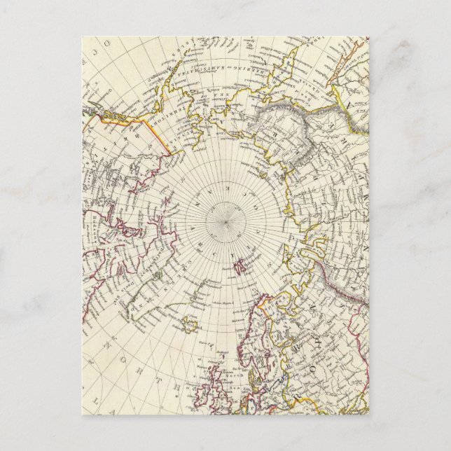 World, gnomonic proj V North Pole 45 N Lat Postcard (Front)