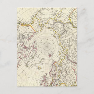 World, gnomonic proj V North Pole 45 N Lat Postcard
