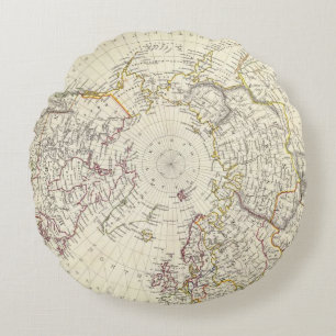 World, gnomonic proj V North Pole 45 N Lat Round Pillow