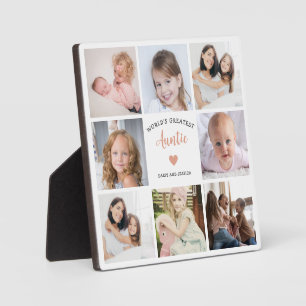 World Greatest Auntie 8 Photo Collage Pink Heart Plaque