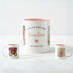 World Greatest Grandma 2 Photo Modern Keepsake Mug<br><div class="desc">This 2-photo collage pink modern mug features the heartfelt message,  "World's greatest Grandma." and a beautiful heart. An ideal gift for your grandmother,  the 2-photo template can be personalized with pictures of two favourite grandchildren,  transforming it into a cherished keepsake to be treasured for years to come.</div>