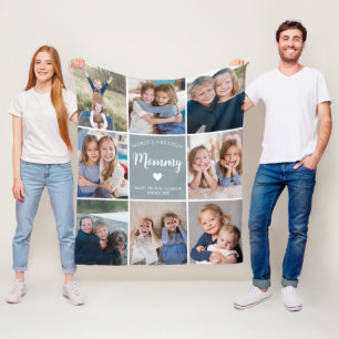 World Greatest Mommy Mother Day Blue Photo Collage Fleece Blanket