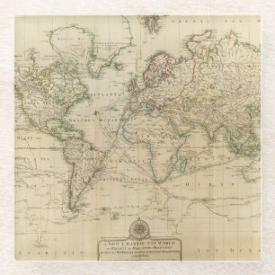 World Hand Coloured map Glass Coaster