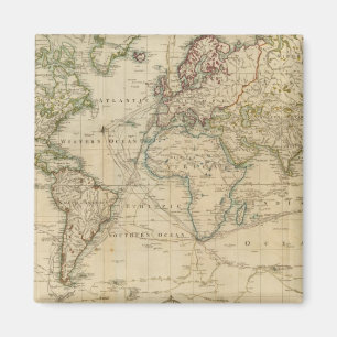 World Hand Coloured map Magnet