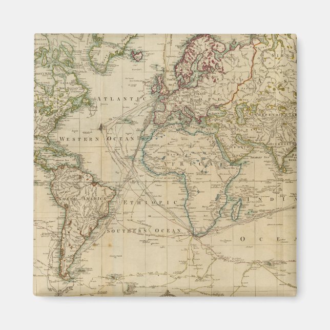 World Hand Coloured map Magnet (Front)