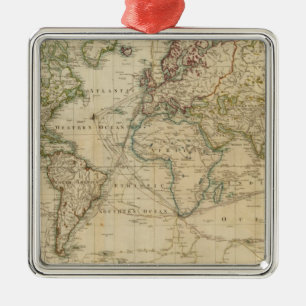 World Hand Coloured map Metal Ornament