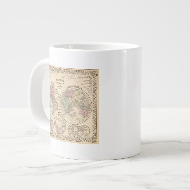 World hemispheres  Map by Mitchell Large Coffee Mug (Front Left)