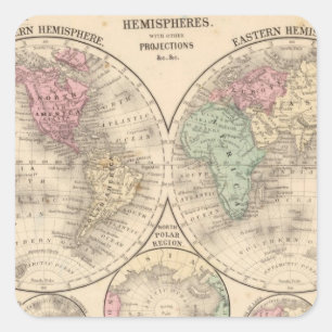 World hemispheres  Map by Mitchell Square Sticker