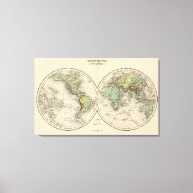 World hypsometric maps canvas print (Front)