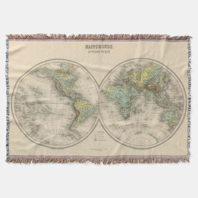 World hypsometric maps throw blanket (Front)