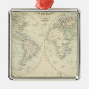World in Hemispheres Metal Ornament