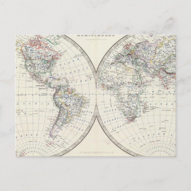 World in hemispheres postcard (Front)