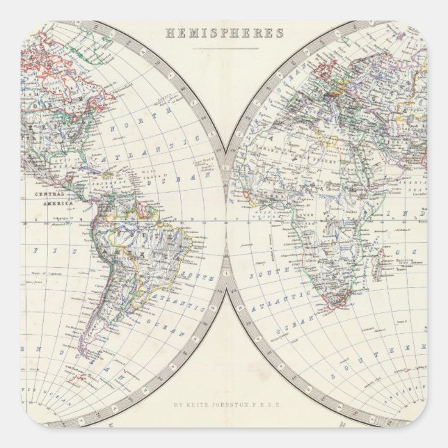 World in hemispheres square sticker (Front)