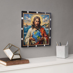 World in His Hands: Love Defined Square Wall Clock
