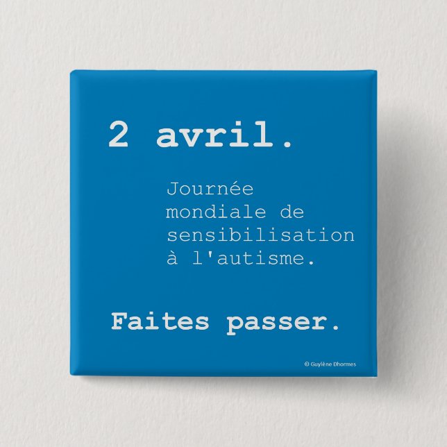 World Journée of the autism swipes in 2 Inch Square Button (Front)