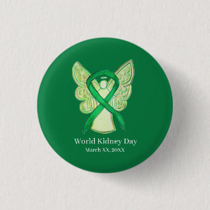 World Kidney Day Green Awareness Ribbon Custom Pin