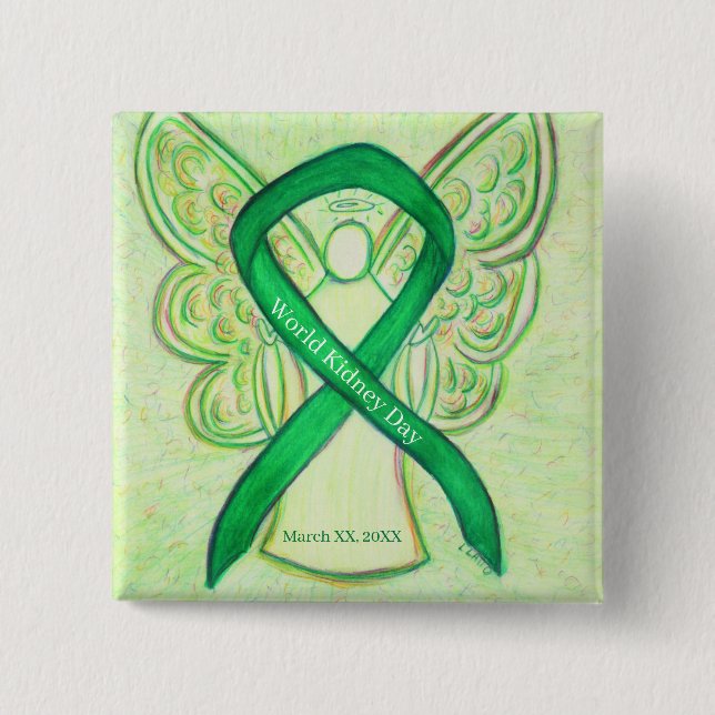 World Kidney Day Green Awareness Ribbon Pin (Front)