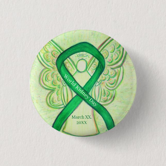 World Kidney Day Green Awareness Ribbon Pins (Front)