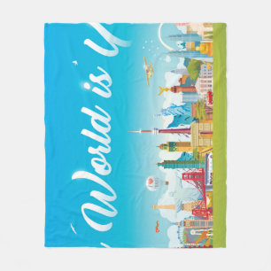 World Landmarks: Travel Vintage Set Fleece Blanket