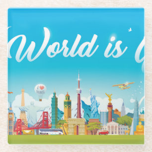 World Landmarks: Travel Vintage Set Glass Coaster