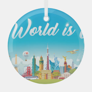 World Landmarks: Travel Vintage Set Glass Ornament