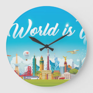 World Landmarks: Travel Vintage Set Large Clock