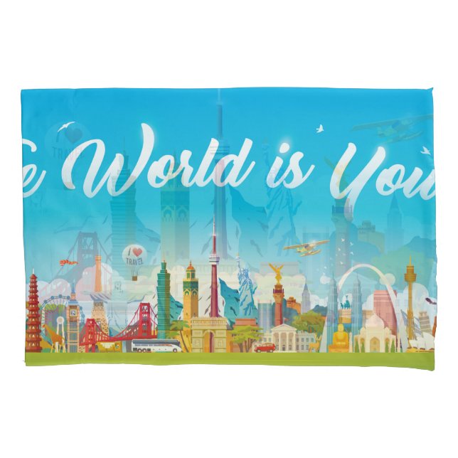 World Landmarks: Travel Vintage Set Pillowcase (Front)