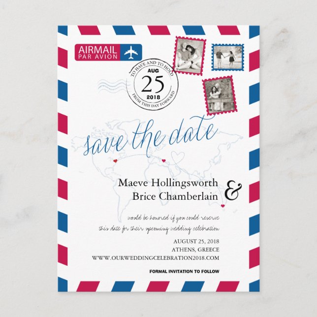 World Locations NY GREECE AU Airmail Save the Date Announcement Postcard (Front)